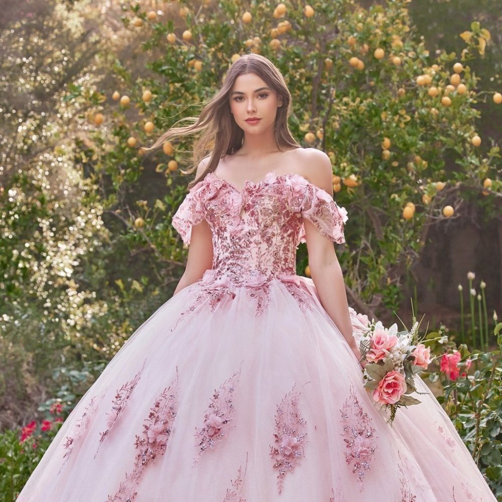 NEW FLORAL LONG OFF SHOULDER SLEEVELESS EMBROIDERED SEQUIN BALL GOWN CD 15701